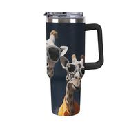 Tasse de voiture de grande capacité de 1180 ml, trois girafes portant des lunettes de soleil, bouteille d'eau isotherme à double paroi, gobelet étanche avec poignée et paille