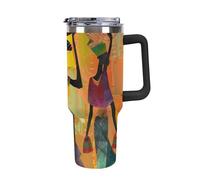 Tasse de voiture extra large de 1200 ml avec couvercle et paille, gobelet de voyage réutilisable, étanche pour la maison, le bureau et l'extérieur, motif femmes égyptiennes africaines