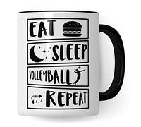 Tasse de volleyball - Idée cadeau - Cadeau pour les joueurs de volley-ball - Tasse à café - Tasse de plage (blanc et noir)