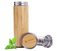 Tasse de voyage Dimono Bamboo Thermo Mug - Tea to go Teamaker mug thermo à double paroi avec filtre à thé Bouteille thermo en acier inoxydable, 400ml