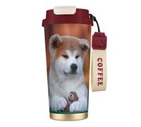 Tasse de voyage écologique en acier inoxydable 316, idéale pour le bureau, le mur, la voiture, avec cordon, motif chien Akita mignon,Rouge