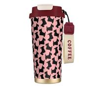 Tasse de voyage écologique en acier inoxydable 316, idéale pour le bureau, le mur, la voiture, avec cordon, motif terrier écossais, rose et noir,Rouge