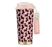 Tasse de voyage écologique en acier inoxydable 316, idéale pour le bureau, le mur, la voiture, avec cordon, motif terrier écossais, rose et noir,Rose