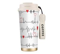 Tasse de voyage écologique en acier inoxydable 316, idéale pour le bureau, le mur, la voiture, le café, avec cordon, motif infirmière et bande électrocardiogramme,Blanc