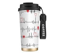 Tasse de voyage écologique en acier inoxydable 316, idéale pour le bureau, le mur, la voiture, le café, avec cordon, motif infirmière et bande électrocardiogramme,Noir