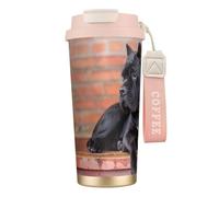 Tasse de voyage écologique en acier inoxydable 316, idéale pour le bureau, le mur, la voiture, le café, avec cordon, motif Cane Corso, gros chiens noirs,Rose