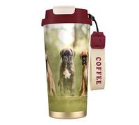 Tasse de voyage écologique en acier inoxydable 316, idéale pour le bureau, le mur, la voiture, le café, avec cordon, pour chiens boxer, chiots, animaux de compagnie, chiens de famille,Rouge