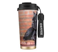 Tasse de voyage écologique en acier inoxydable 316, idéale pour le bureau, le mur, la voiture, le café, avec cordon, motif Cane Corso, gros chiens noirs,Noir