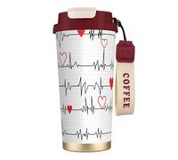 Tasse de voyage écologique en acier inoxydable 316, idéale pour le bureau, le mur, la voiture, le café, avec cordon, motif infirmière et bande électrocardiogramme,Rouge