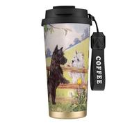 Tasse de voyage écologique en acier inoxydable 316, idéale pour le bureau, le mur, la voiture, le café, avec cordon, motif écossais, West Highland Terrier,Noir