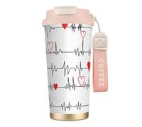 Tasse de voyage écologique en acier inoxydable 316, idéale pour le bureau, le mur, la voiture, le café, avec cordon, motif infirmière et bande électrocardiogramme,Rose