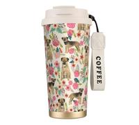Tasse de voyage écologique en acier inoxydable 316, idéale pour le bureau, le mur, la voiture, le café, avec cordon, motif Border Terrier, crème,Blanc