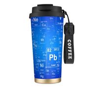 Tasse de voyage écologique en acier inoxydable 316, idéale pour le bureau, le mur, la voiture, le café, avec cordon, motif amusant pour professeur de sciences, tableau périodique des éléments,Noir