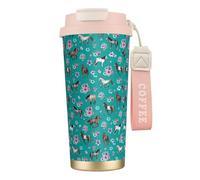 Tasse de voyage écologique en acier inoxydable 316, idéale pour le bureau, le mur, la voiture, le café, avec cordon, motif cheval et imprimé floral, pour chambre de petite fille,Rose