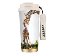 Tasse de voyage écologique en acier inoxydable 316, idéale pour le bureau, le mur, la voiture, le café, avec cordon, motif girafe 3D, Afrique du Sud,Blanc