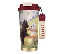 Tasse de voyage écologique en acier inoxydable 316, idéale pour le bureau, le mur, la voiture, le café, avec cordon, motif écossais, West Highland Terrier,Rouge