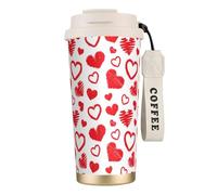Tasse de voyage écologique en acier inoxydable 316, idéale pour le bureau, le mur ou la voiture, avec cordon, motif cœur de la Saint-Valentin,Blanc