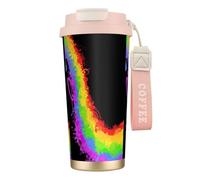 Tasse de voyage écologique en acier inoxydable 316, idéale pour le bureau, le mur ou la voiture, avec cordon, motif « Love Wins Rainbow ».,Rose
