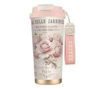 Tasse de voyage écologique en acier inoxydable 316, idéale pour le bureau, le mur ou la voiture, avec cordon, style shabby chic français,Rose