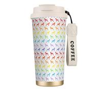 Tasse de voyage écologique en acier inoxydable 316, idéale pour le bureau, le mur ou la voiture, avec cordon, motif chiens boxeurs arc-en-ciel (coupé),Blanc