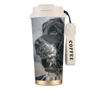 Tasse de voyage écologique en acier inoxydable 316, idéale pour le bureau, le mur ou la voiture, avec cordon, motif cocker anglais aux grandes oreilles bouclées, noir,Blanc