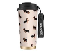 Tasse de voyage écologique en acier inoxydable 316, idéale pour le bureau, le mur ou la voiture, avec cordon, motif teckel heureux,Noir