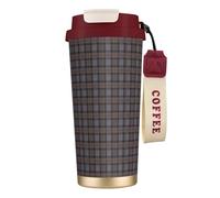 Tasse de voyage écologique en acier inoxydable 316, idéale pour le bureau, le mur ou la voiture, avec cordon, motif tartan Outlander Fraser,Rouge