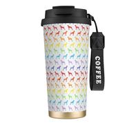 Tasse de voyage écologique en acier inoxydable 316, idéale pour le bureau, le mur ou la voiture, avec cordon, motif chiens boxeurs arc-en-ciel (coupé),Noir