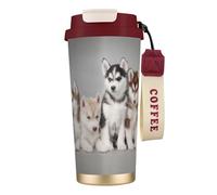 Tasse de voyage écologique en acier inoxydable 316, idéale pour le bureau, le mur ou la voiture, avec cordon, motif chiens Husky et Huskies,Rouge