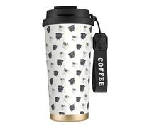 Tasse de voyage écologique en acier inoxydable 316, idéale pour le bureau, le mur ou la voiture, avec cordon, motif carlins noirs qui font pipi,Noir