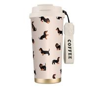 Tasse de voyage écologique en acier inoxydable 316, idéale pour le bureau, le mur ou la voiture, avec cordon, motif teckel heureux,Blanc