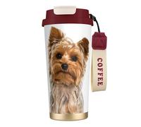 Tasse de voyage écologique en acier inoxydable 316, idéale pour le bureau, le mur ou la voiture, avec cordon, motif Yorkshire Terrier,Rouge