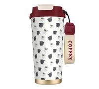 Tasse de voyage écologique en acier inoxydable 316, idéale pour le bureau, le mur ou la voiture, avec cordon, motif carlins noirs qui font pipi,Rouge