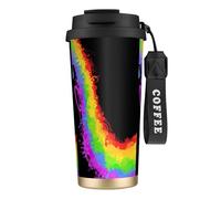 Tasse de voyage écologique en acier inoxydable 316, idéale pour le bureau, le mur ou la voiture, avec cordon, motif « Love Wins Rainbow ».,Noir