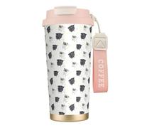 Tasse de voyage écologique en acier inoxydable 316, idéale pour le bureau, le mur ou la voiture, avec cordon, motif carlins noirs qui font pipi,Rose