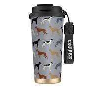 Tasse de voyage écologique en acier inoxydable 316, tasse à café murale avec cordon, motif lévriers, grande version, couleurs des manteaux de lévriers,Noir
