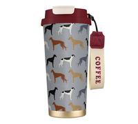 Tasse de voyage écologique en acier inoxydable 316, tasse à café murale avec cordon, motif lévriers, grande version, couleurs des manteaux de lévriers,Rouge