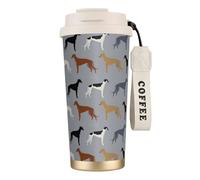 Tasse de voyage écologique en acier inoxydable 316, tasse à café murale avec cordon, motif lévriers, grande version, couleurs des manteaux de lévriers,Blanc