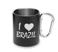 Tasse de voyage en métal avec poignée mousqueton I Love Brazil, tasse de camping