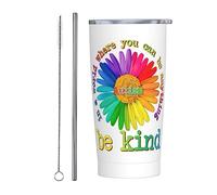 Tasse de voyage fine en acier inoxydable dans un monde où vous pouvez être n'importe quoi Be Kind Tasse à café isolée mince à double paroi de 20 oz avec couvercle anti-éclaboussures, paille et brosse