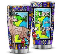 Tasse De Voyage Isolée Réutilisable Gobelet De Voyage Acier Inoxydable Tasse À Boire Isotherme Pour Noël Maman Collègue 590 Ml Vitrail Représentant Un Cerf