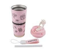 Tasse de voyage isotherme en acier inoxydable de 532 ml avec design anti-fuite, paille amovible et sangle de transport pour boissons chaudes et froides (rose)