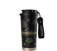 Tasse de voyage isotherme en acier inoxydable de 532 ml avec joint en silicone anti-fuite, paille pliable et couvercle à charnière pour un transport sûr des boissons (noir)