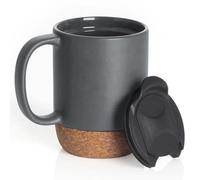 Tasse de voyage réutilisable en céramique avec poignée, couvercle verrouillable et base en liège résistante à la chaleur - Anti-déversement, passe au réfrigérateur - Tasse à café résistante à la