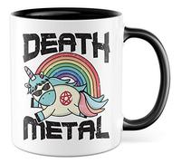 Tasse Death Metal - Cadeau licorne - Tasse à café - Tasse à café avec motif amusant - Tasse à thé Rock Rocker Heavy Metal Punk Licorne drôle (blanc/noir)