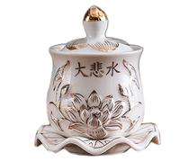 Tasse d'eau bénite Guanyin en céramique chinoise, bol d'offrande de lotus 11 x 12 cm for autel bouddhiste, 1 pièce
