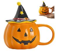 Tasse d'Halloween, 320 ml, jolie tasse citrouille avec couvercle en forme de chapeau de sorcière, à café en céramique résistante à la chaleur avec poignée pour cadeaux, citrouille