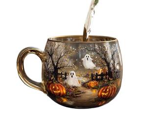 Tasse d'Halloween en verre, tasses à café pour motif peint, tasse moderne, pour thé, boisson, eau chaude, boissons froides, lait, maison, cuisine, lieu de travail, voyage, expérience de boisson