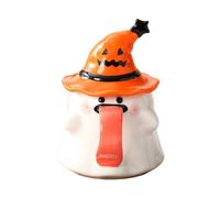 Tasse d'Halloween fantôme de 450 ml avec couvercle en forme de chapeau de sorcière | Tasse en céramique en forme de fantôme - Tasse fantaisie pour jus, lait, café chaud | Tasses à eau pour la maison