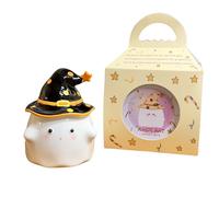 Tasse d'Halloween fantôme - Tasse à café mignonne en céramique avec couvercle en chapeau de sorcière, pour la maison, le bureau, couleur noire